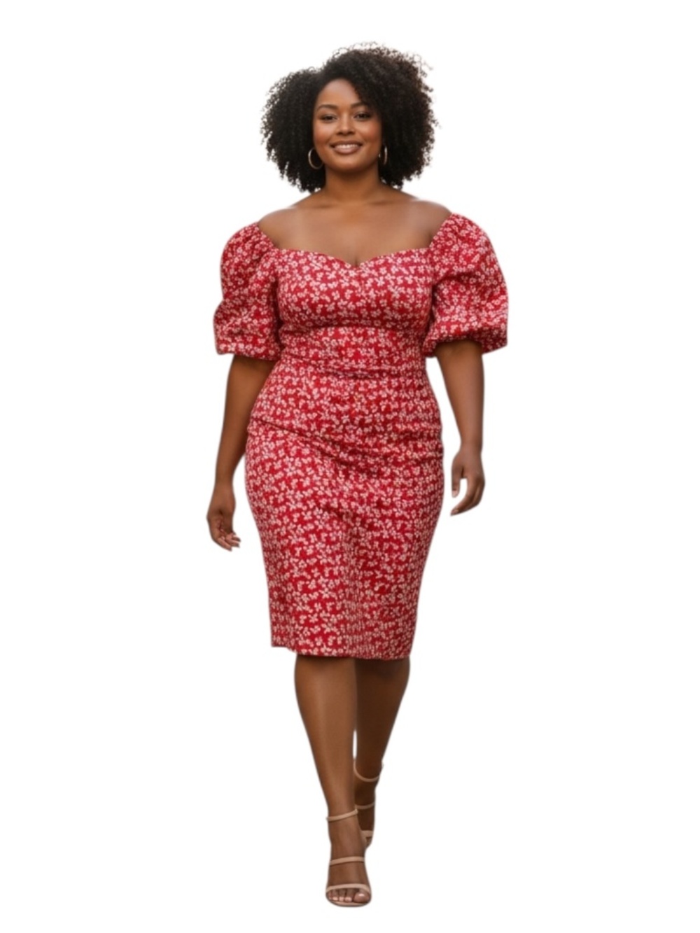 Chelsea28 Red Floral Puff-Sleeve Dress